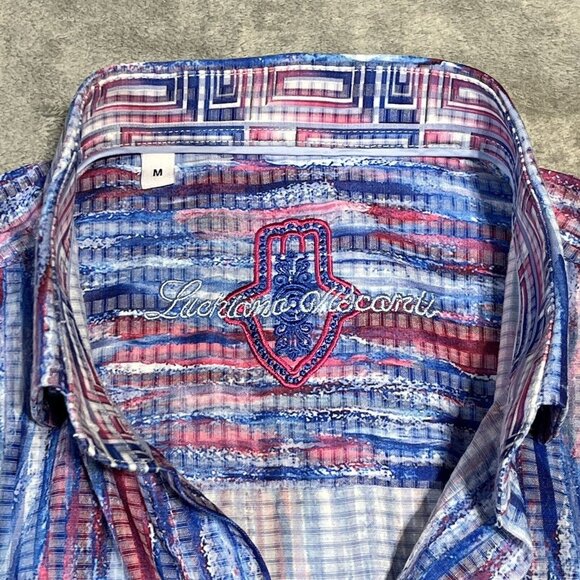 Luchiano Visconti Shirt Mens Med Blue Pattern Long Sleeve Button Up Casual Sport - Picture 5 of 16